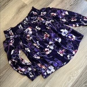 NWT White House Black Market Women’s Purple Floral Off-Shoulder Blouse Size XS